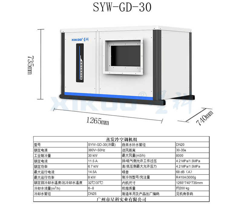 工業(yè)蒸發(fā)冷省電空調(diào)SYW-GD- 30（掛式管道送風(fēng)）產(chǎn)品參數(shù)