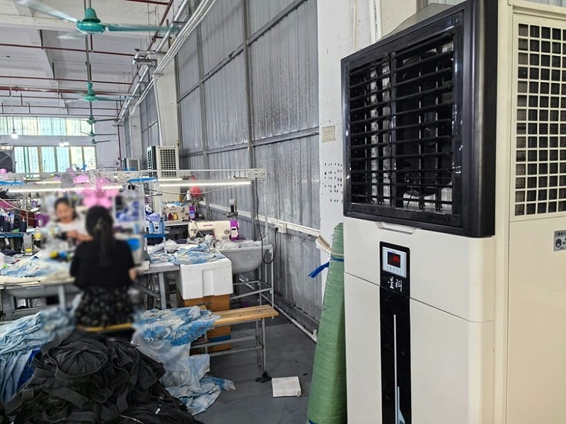 服裝廠降溫空調(diào)應(yīng)用蒸發(fā)冷省電空調(diào)-立式軸流機(jī)