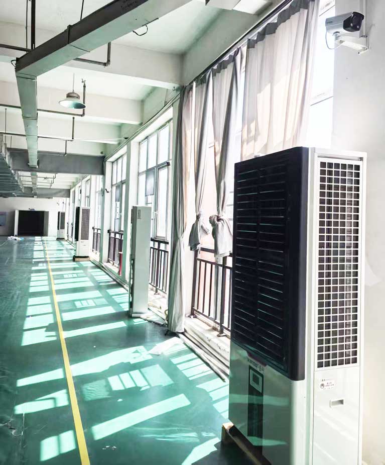 紡織車間制冷降溫，可應(yīng)用蒸發(fā)冷省電空調(diào)-立式軸流雙風(fēng)口柜機(jī)