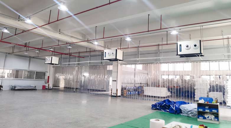 紡織廠生產(chǎn)車間整體制冷降溫，應(yīng)用蒸發(fā)冷省電空調(diào)- 臥式射流機(jī)